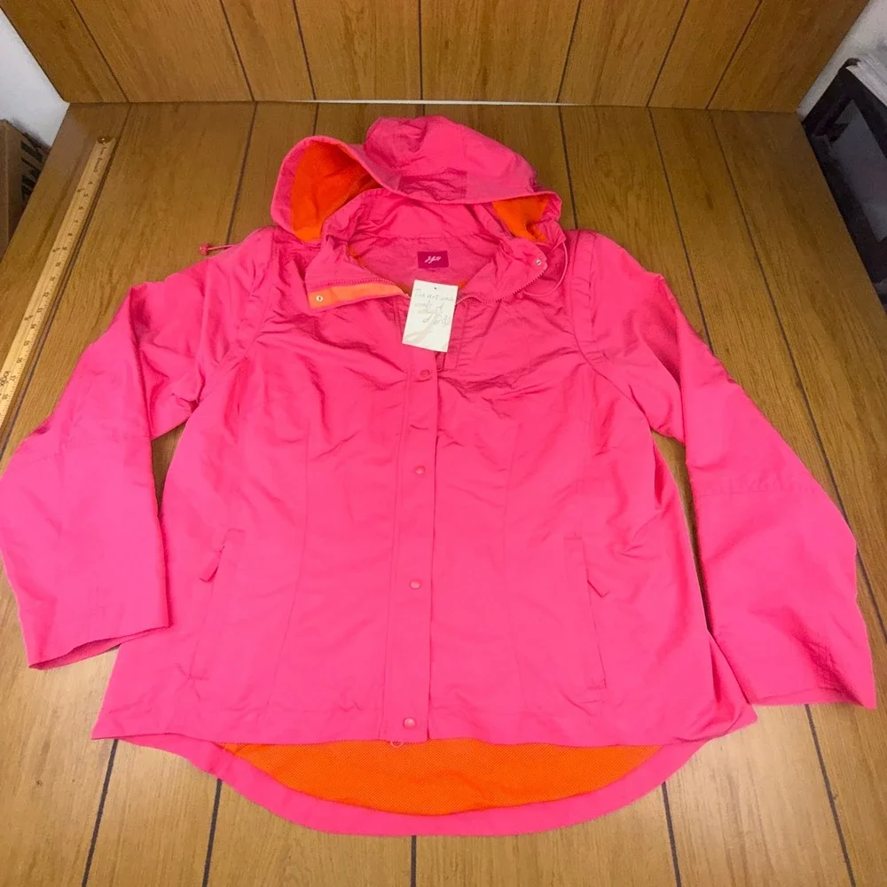 J.Jill Hot Pink Tall‎ Hooded Lightweight Snap Front Jacket Women's Size L